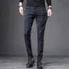 Spring Autumn England Plaid Work Stretch Pants Men Affärsmode Slim Fit Gray Blue Casual Pant Mane Brand Trousers 38 220713