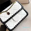 22Ss Mini Bolsa Tofu Trançada com Aba Couro de Bezerro Lantejoulas Contraste Cor Design Clássico Acolchoado Corrente de Ferragens Bolsa de Ombro Transversal Bolsa de Ombro Designer de Luxo