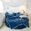 Bedding Sets Crystal Velvet Round Bed Sheet Pillowcase Duvet Cover Lace Edge /Bed Skirt Embroidery Quilt CoverBedding