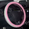 Luxury Diamond Crystal Rhinestone Car Leather Steering Wheel Covers Cap Car Interior Accessories For Women Girls J220808