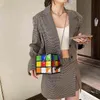 Evening Bags Kleine Handtassen Voor Vrouwen Rubik 'S Cube Ontwerp Portemonnee Vierkante Handtas Mini Met Metalen Ketting Lederen Crossbody Tas 220416