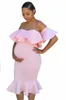 Flounced Women's Stretch Pregnant Collar Trailing Photography Dress Nursing Maternity Size Clothes