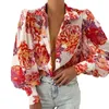 Women's Blouses & Shirts Fashion Women Shirt Turn-Down Collar Wide Cuffs Shoulder Pleating Lantern Sleeve Floral Print Vintage For ClothingW