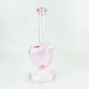 9inch Pink Heart Shape Glass Hookah Shisha Dab Rig Smoking Water Pipe Glass Bong