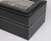 Window Black Leather Watch Box Case Professional Holder Organizer For Clock Watches Jewelry Boxes Travel Display Gift 220624