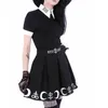 Harajuku Punk Rock Falda gótica Negro Mujeres Bruja Luna Impreso Cintura alta Estampado de estrellas Goth Plisado Emo Alt Y2K Mini faldas 220322