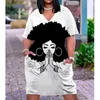 Sexy Girl Midi African Dresses Women Bohemian 3D Evening Dress Female Slim Gothic Womens Fashion Party Dress Street VNeck Knee 220615