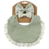 Bavoirs pour bébé Saliva Cloth Set Coton Dentelle Solide Couleur Bonbon Double Face Anti-lait Bavoir Imperméable Bowknot Bandeau Accessoires Pour Cheveux Bébé 3 Pièces Ensembles B8062