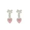 Vintage rosa Y2K cuore pesca nappa orecchini pendenti per le donne Harajuku Bowknot Corea orecchino a bottone resina gioielli di moda anni '90 cristallo lungo