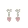 Vintage Pink Y2K Peach Heart Tassel Dangle Earrings for Women Harajuku Bowknot Korea Stud Earring Resin Fashion Jewelry 90s Crystal Long