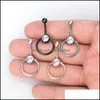 Navel Bell Button Rings Body Jewelry 4Pcs/Lots Stainless Steel Czech Drill Round Puncture Ornament Dhdow