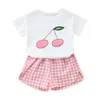 Completi di abbigliamento Set di vestiti per ragazze dei ragazzi per bambini Set di maniche corte per bambini T-shirt floreale con stampa di frutta carina Top Pantaloncini scozzesi Casual 2 pezzi Completi Ropa Ni