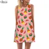 Women Tank Top Dress Cool Strawberry Orange Fruit 3D Print Kort klänning Hip Hop Street Style Kvinna Väst ärmlös klänning W220616