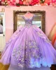 Светло -пурпурная принцесса Quinceanera Pufle Ball Plower Sweet 16 платья выпускной выпускной