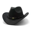 Bérets unisexe Ouest Cowboy chapeau Vintage large bord Jazz avec ceinture en cuir extérieur élégant dame Cowgirl Toca Sombrero CapBérets