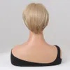 Short Blonde Bob Synthetic Wig Natural Straight Wig with Bangs Fluffy Pixie Cut Fake Hair for Women Daily Life Heat Resistantfactory direct