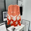 orange color contrast Pentagram geometric Mohair V-neck cardigan medium length loose sweater coat