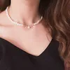 Women Pearl Chain Satellite Choker Necklace Elegant Clavicle Pendant Punk Necklace Baroque Pearl Statement Necklaces Luxury Brand Wedding Party Jewelry