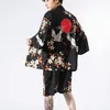 MRGB CRANE GRAFIC SOMMER MEN PUSS Kort ärm Hanfu Cardigan Kimono Sunscreen Overdized Shorts Shorts Men's Clothing 220621