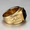 De boa qualidade 316L anel de aço inoxidável punk gótico ouro prata retro homens clássico azul e preto rinestone anel jóias