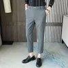 Men's Suits & Blazers Men's Trousers Small 2022 Spring Summer Embroidered Capris Casual Black Gray Suit Pant Office Interview College Tr