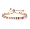 Bracelet coloré réglable en Zircon cubique plaqué or Rose pour femmes filles arc-en-ciel fête d'anniversaire bijoux de mariage cadeau