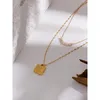 Anhänger Halsketten Yhpup Edelstahl Natürliche Perlen Blume Quadrat Neckalce Frankreich Metall Layered Kette Romantische Mode Gold SchmuckPendan