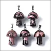 Pendentif Colliers Pendentifs Bijoux Pierre Naturelle Sculpture Forme De Champignon Reiki Guérison Cristal Oeil De Tigre Rose Quart Dhv