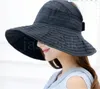 Zomer vrouwen grote rand zon hoed solide outdoor strand cap voor vrouwen gestreepte ademend UV-bescherming caps casual floppy hoeden DE299