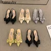 2022 Verão Design Mulheres Slingback Sandálias Sapatos Moda Bow-Nó Pontilhada Toe Slip em Senhoras Elegante Vestido Bombas Sapatos Y220409