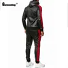 Giyinleme Sahte PU Deri Erkekler Set Punk Style Yeni Trend 2020 Hoodie Trailsuit Patchwork Fermuar Erkekler İki Parça Kıyafet Ropa Hombre G1217