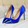 Designer-Dress Shoes 2022 Luxe Femmes 10cm Talons Hauts Valentine Bleu Royal Vert Pompes Femme Satin Stiletto Cap Toe Tacones Fétiche Soie