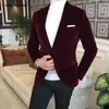 Clásico vino de terciopelo rojo hombres blazers delgados fit de boda chaqueta de novio de boda