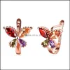 Clip-on schroef terug oorbellen sieraden 18k ros￩ goud vergulde charm vlinderclip met zirkoon mode feestcadeau voor vrouwen drop levering 2021