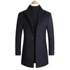 Vinterulljacka Mens Högkvalitet Wool Coat Casual Slim Solid Blends Coat Man Lång bomullskrage Luxurisk dikejacka Män 220804