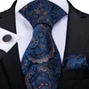 Fliegen Luxus Blau Gold Paisley Seide Für Männer 8 cm männer Hochzeit Krawatte Einstecktuch Manschettenknöpfe Set Kragen Pin GiftBow Emel22