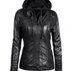 FTLZZ 7XL Women Hooded Faux Leather Jacket Pu Motorcycle Hat Detachable Casual Leather Punk Outerwear 220813