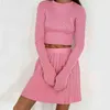 Autumn New Knitted Skirt Sets Women Solid Suits with Skirt Long Sleeve Slim Crop Sweater and Pleated Skirt Casual Matching Sets T220729