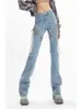 Slim Fit Micro Flare Couture Jambe Droite Jeans Femme Printemps Hot Girl Minceur Bretelles Creux Casual Pantalon Noir Femme T220728