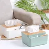 Box Storage Organizer with Wooden Lid for Tissue Paper Makeup Packaging Case Multi-Compartments Phone Desktop Holder 220507