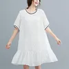 Robes grande taille 150Kg buste 146cm femmes été ample blanc col rayé manches courtes Jacquard robe en mousseline de soie 6XL 7XL 8XL 9XLPlus