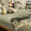 Yeni% 100 pamuklu 4pcs yatak seti lüks ev tekstil yatak keten çiçek yorgan kapak yatak sayfası yorgan kapağı yastığı yumuşak 200x230cm