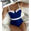 Riseado Sexy Push Up Swimsuit Mesh Insert Women's Swimwear Solid Swimming Suit for Women Underwired Bathing Suits 220505