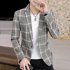 남자 블레이저 영국의 스타일 캐주얼 슬림 핏 슈트 재킷 남성 격자 무늬 블레이저 싱글 버튼 남자 코트 테르노 마스 쿨 리노 플러스 크기 3xl 220520