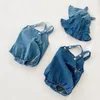 2 stücke Denim Jumpsuits für Kinder Overalls mit Hut Sleeveless Baby Strampler Für Mädchen Jungen Kleidung Infant Outfit Set Kleinkind Kleidung