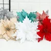 Decorative Flowers & Wreaths 20cm Flannelette Artificial Poinsettia Glitter Ornament Christmas Tree Handcraft Party Supplies Home Decoration