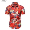 Sommar ny mode blommor skjortor regelbundet fit casual skjorta kort ärmknapp ner röd beige hawaiian social blus 210412