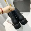Black Platform Boots Designer Womens Ankel Martin Booties Woman Bottes Lace-Up Real Leather Chain Buckle Chunky Heel Combat Boot