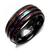 Anéis de casamento Personalidade unissex abalone Shell Hawaiian Koa Wood Inclay Tungstênio Ring de Carboneto para Men Aniversário de Aniversário Jóia