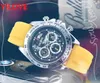 고품질 상단 모델 Quarz Chronograph Mens 시계 고무 스트랩 슈퍼 럭셔리 시계 한정판 전체 기능 스켈레톤 다이얼 손목 시계 Montre de Luxe